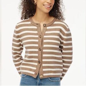 New J. Crew Mushroom & Ivory Stripe‎ Cotton Lady Jacket Cardigan Sweater Size 3X